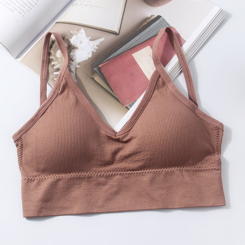 5-Piece Set of Sports Seamless Bras, Comfortable Wire-Free Bras, V-Neck Bandeau Spaghetti Strap Bras, Push-Up Bras / Underwear /